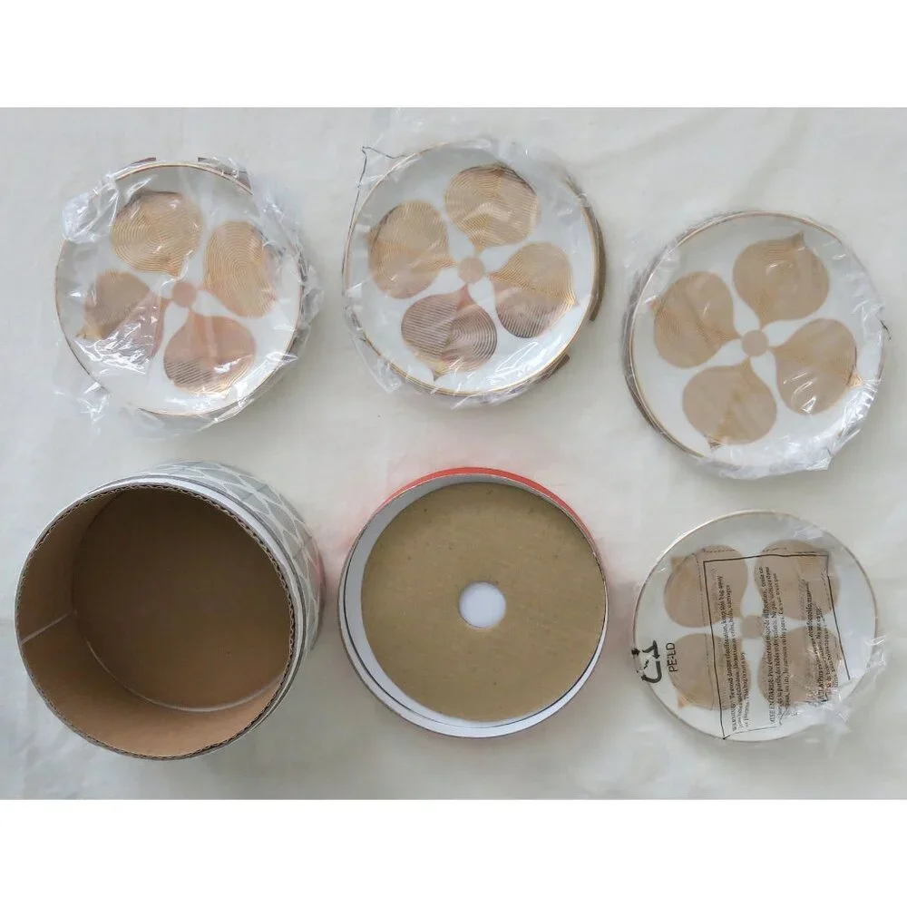 NIB Jonathan Adler HOLLYWOOD 4 Porcelain Gold Coasters RARE